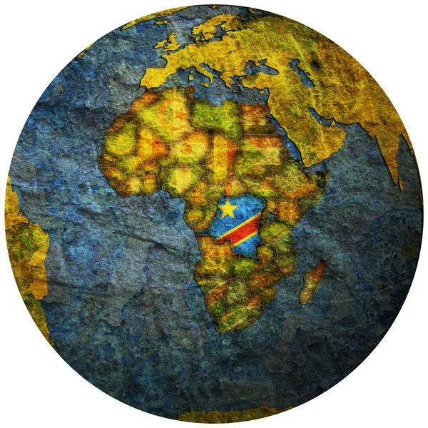 세계 지도에 콩고 민주 공화국의 국기 — 스톡 사진