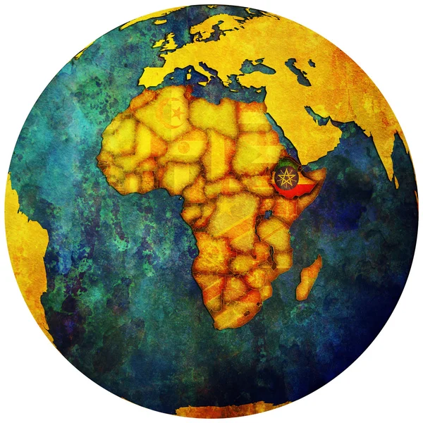 Ethiopia flag on globe map — Stock Photo, Image