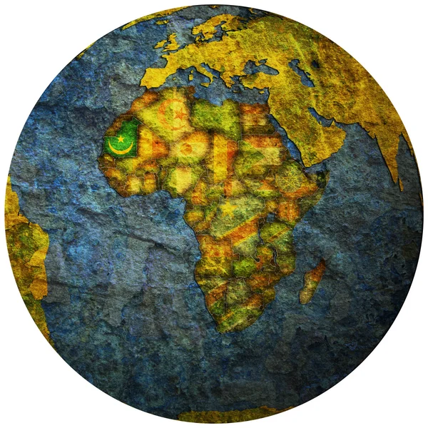 Mauritania Bandera en el mapa del globo —  Fotos de Stock