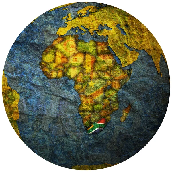 जागतिक नकाशावर दक्षिण आफ्रिका ध्वज — स्टॉक फोटो, इमेज