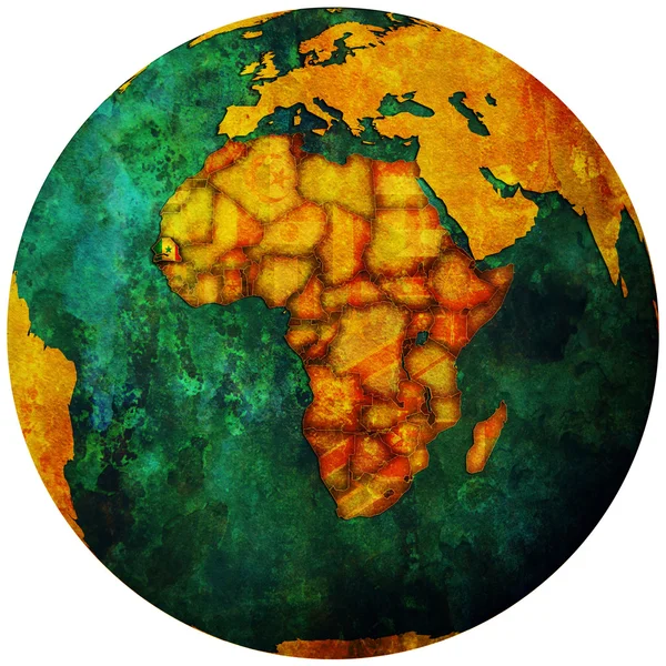 Senegal flag on globe map — Stock Photo, Image