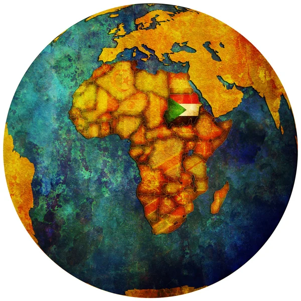 Vlag van Soedan op globe kaart — Stockfoto