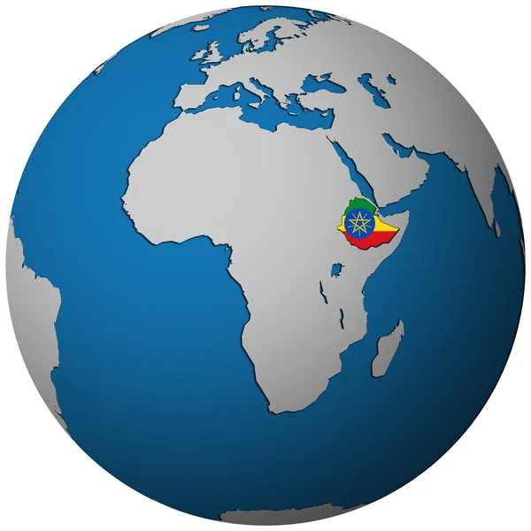 埃塞俄比亚国旗在世界地图上 — 图库照片