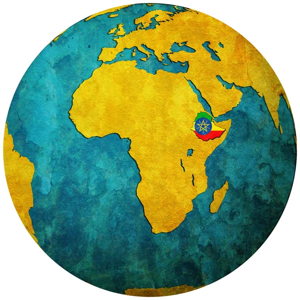 Etiopía bandera en el mapa del globo —  Fotos de Stock