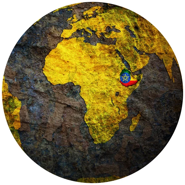 埃塞俄比亚国旗在世界地图上 — 图库照片