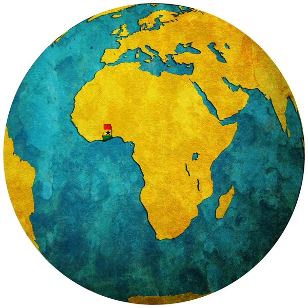 Flaga Ghany na mapie świata — Zdjęcie stockowe