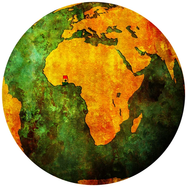 Vlajka Ghany na mapě světa — Stock fotografie