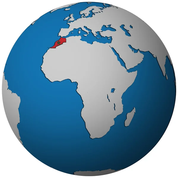 摩洛哥国旗在世界地图上 — 图库照片