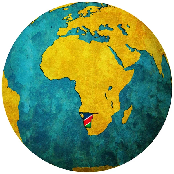 Bendera Namibia pada peta dunia — Stok Foto