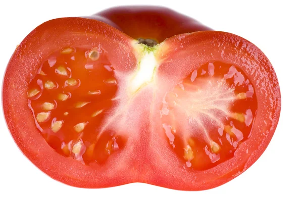 Hälfte der Tomate isoliert auf weißem Hintergrund — Stockfoto