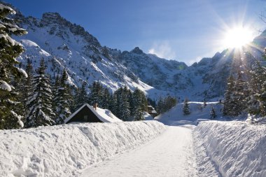 Panoramic Polish Tatras in winter scenery clipart