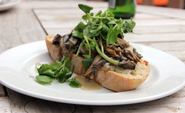 Creamy Cheese Mushroom Bruschetta with Watercress clipart