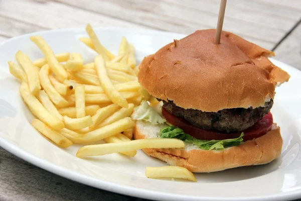 stock image Home made Hamburger and chips and coleslaw