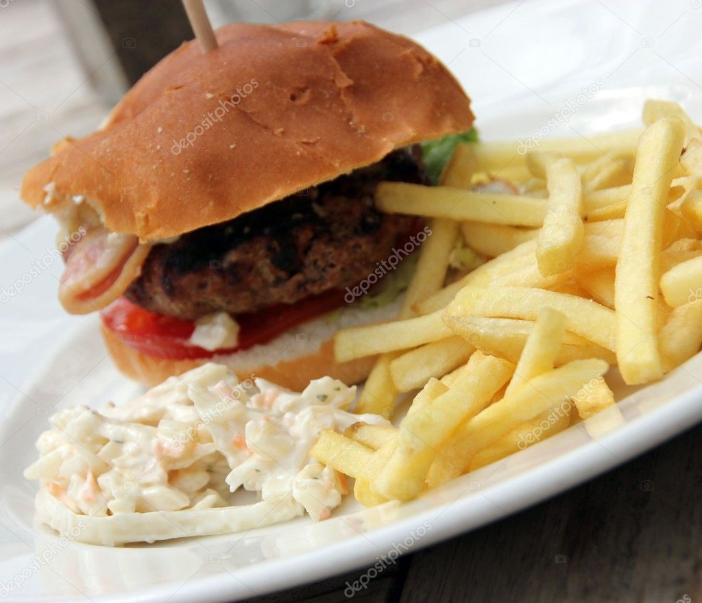 Burger, Chips and Coleslaw — Stock Photo © jahina 11828201