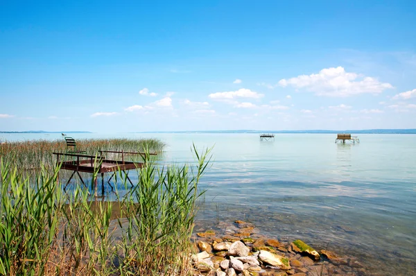 Pontile di pescatori al lago Balaton, Ungheria — Foto Stock