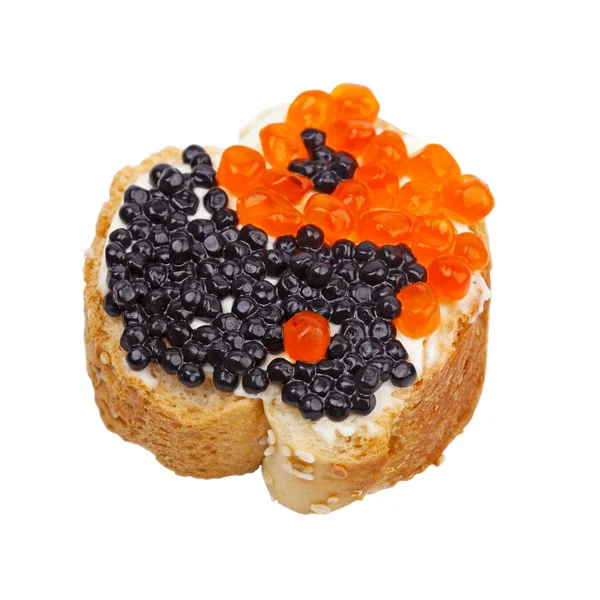 Sandwich with red and black caviar — Stock Photo, Image