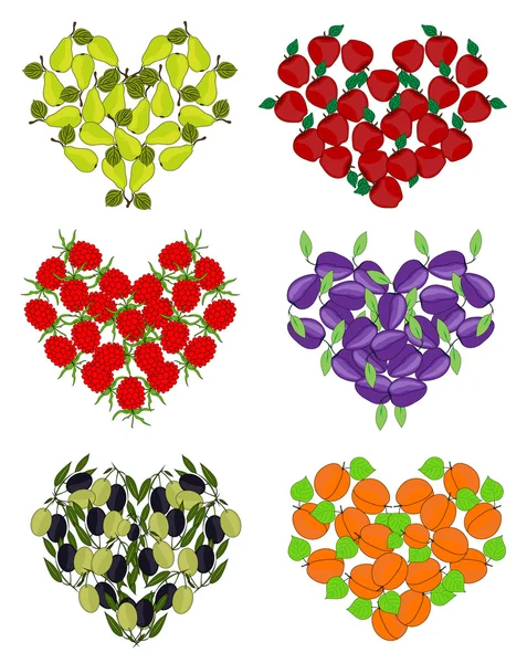 Conjunto de corazones de fruta — Archivo Imágenes Vectoriales