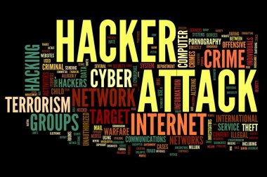 Hacker attack in word tag cloud clipart