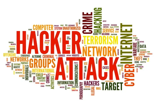 Hacker attack in word tag cloud — Stock Photo, Image