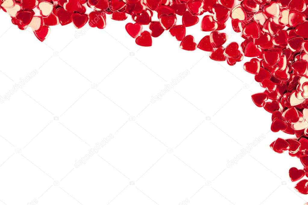 Confetti hearts on white background