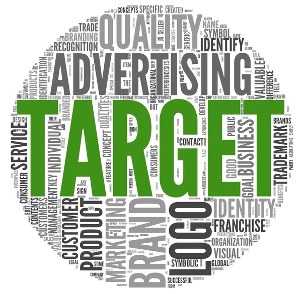 Target and advertising concept in tag cloud — Stock Photo, Image