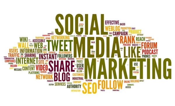 Sociali media marketing nel tag cloud — Foto Stock