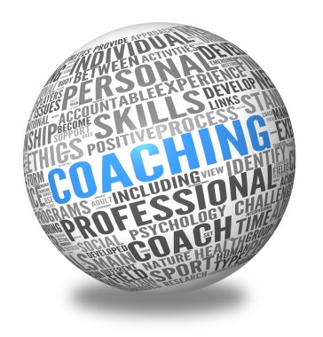 Coaching concept in sphere tag cloud clipart