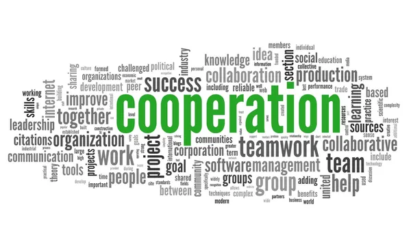 Concept de coopération en nuage de mots clés sur blanc — Photo