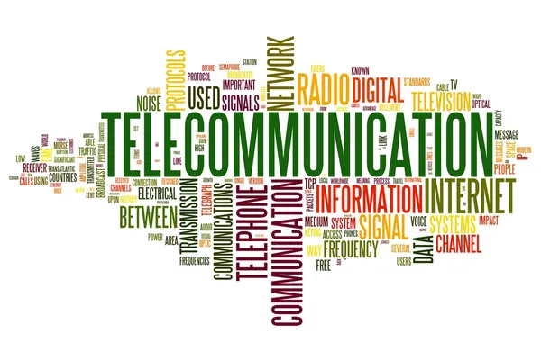 Conceito de telecomunicações na nuvem de tags de palavras — Fotografia de Stock