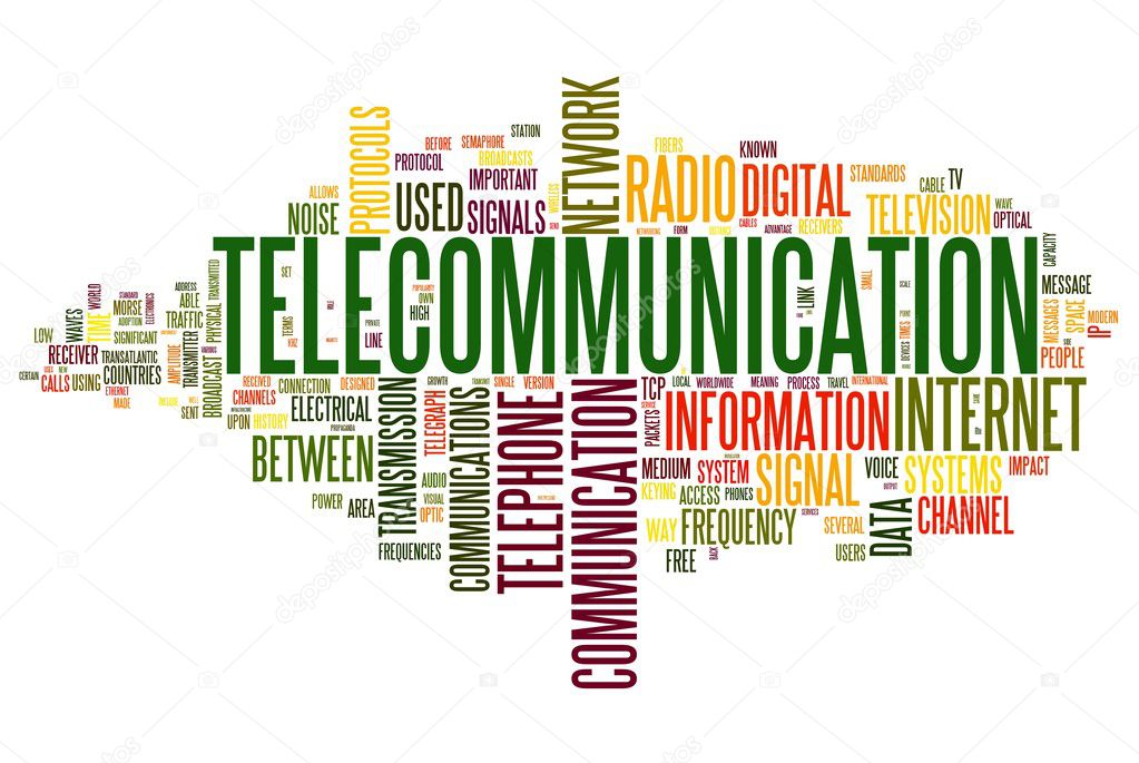 Telecommunication concept in word tag cloud