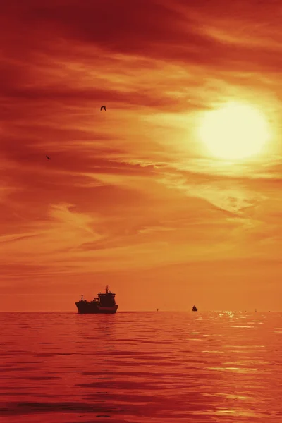 Fartyget i solnedgången — Stockfoto