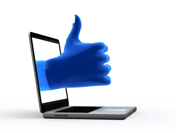 Oke gebaar. blauwe hand van scherm — Stockfoto