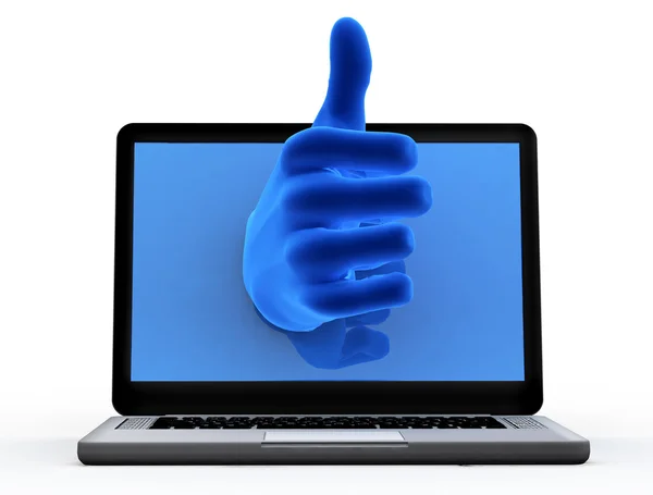 Dobře gesto. modrá ruka z obrazovky — Stock fotografie