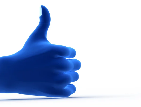 Ладно, жест. Синяя рука с экрана — стоковое фото