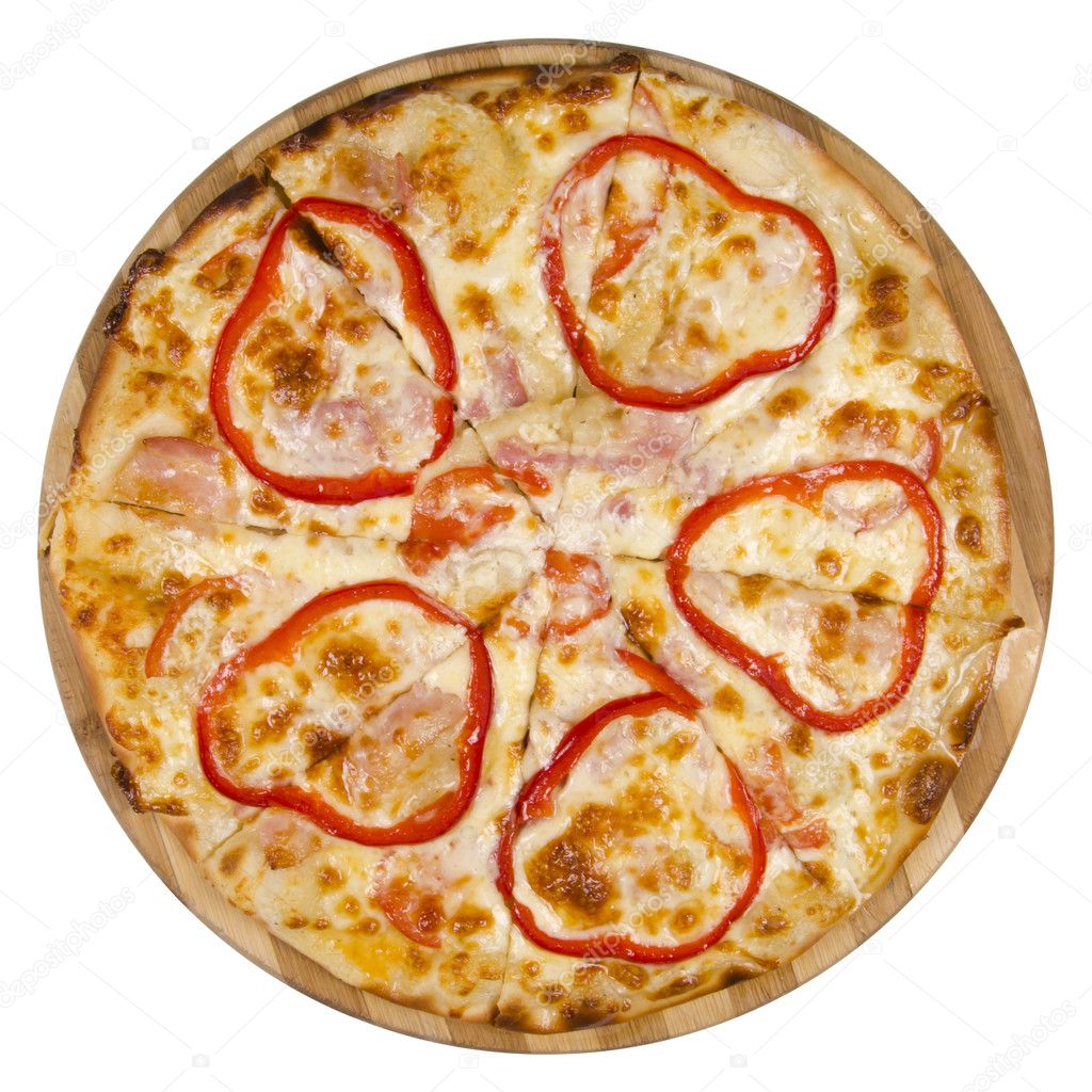 Circle pizza isolated on white background.