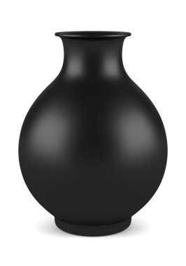 Single black ceramic vase isolated on white background