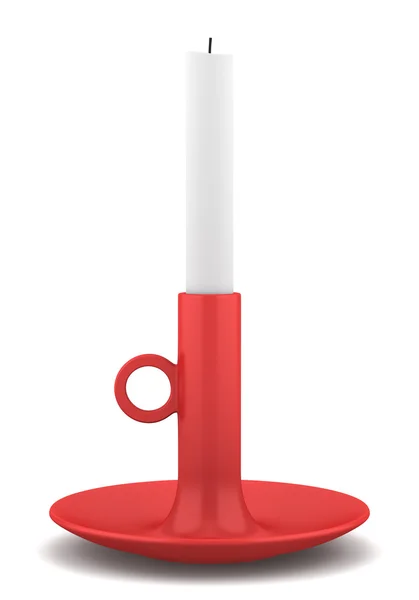 Castiçal de cerâmica vermelha com vela isolada no fundo branco — Fotografia de Stock