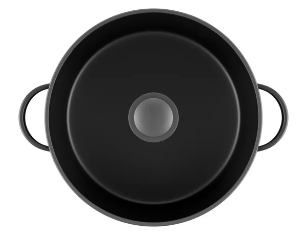 Bovenaanzicht van zwarte koken pan geïsoleerd op witte achtergrond — Stockfoto