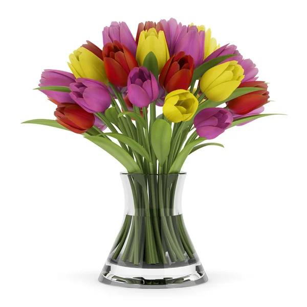 Strauß Tulpen in der Vase isoliert auf weißem Hintergrund — Stockfoto