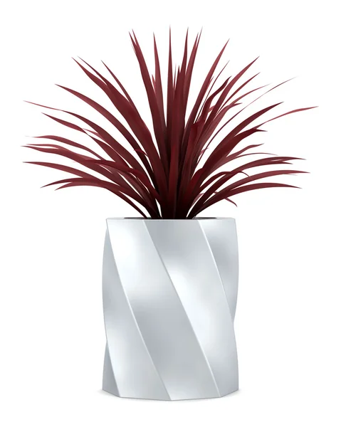 Planta decorativa vermelha em vaso de metal isolado no fundo branco — Fotografia de Stock