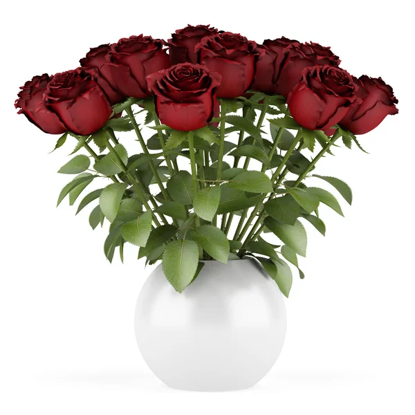 白い背景で隔離の花瓶に赤いバラの花束 — ストック写真