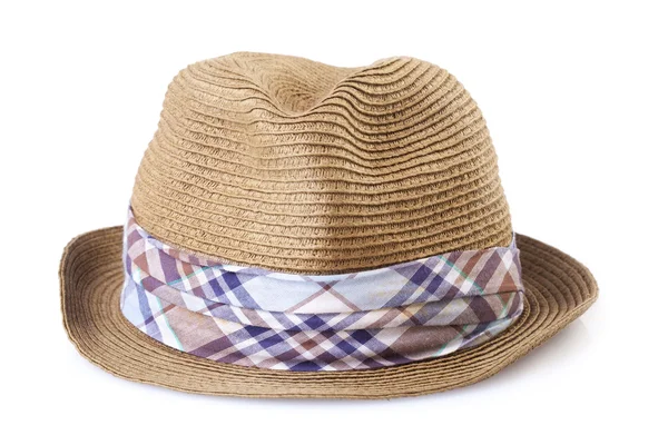 Beyaz arkaplanda izole edilmiş yaz hasır şapkası — Stok fotoğraf