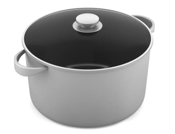 Één grijs koken pan geïsoleerd op witte achtergrond — Stockfoto