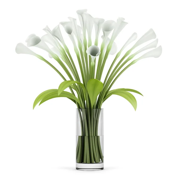 Bouquet of lilies in glass vase isolated on white background — Stock Photo, Image