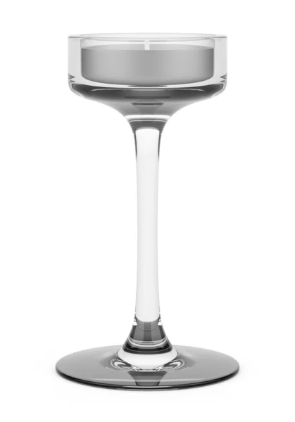 Un candelero de vidrio con vela aislada sobre fondo blanco — Foto de Stock