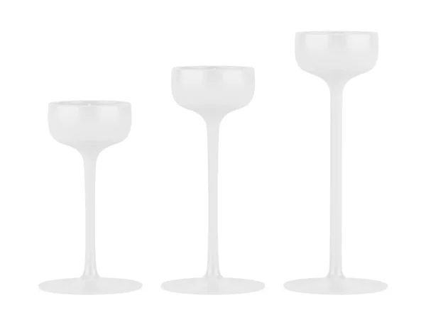Três castiçais com pequenas velas isoladas no fundo branco — Fotografia de Stock
