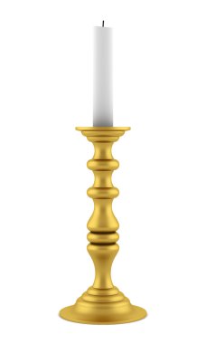 Golden candlestick with candle isolated on white background clipart