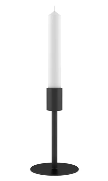 Castiçal preto moderno com vela isolada no fundo branco — Fotografia de Stock