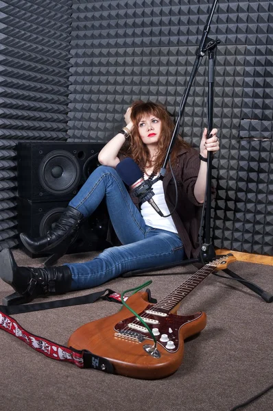 Girl in recording studio — Stock Photo, Image