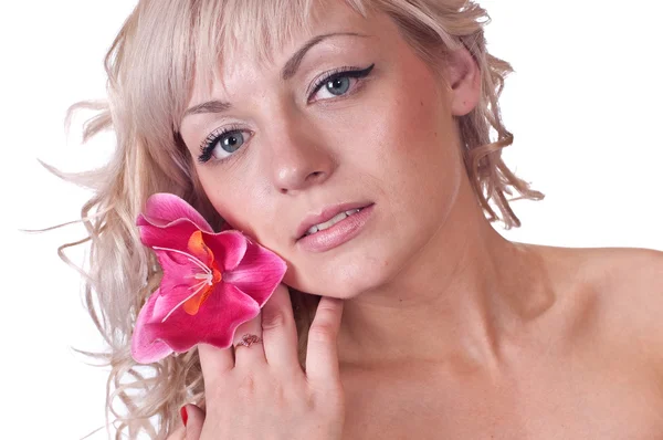 stock image Nude female body with flower on her shoulder